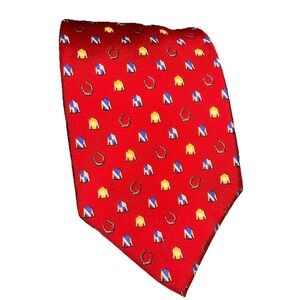Brooks Brothers Makers Italian Silk Red Horseshoe Jockey Race USA Men's Neck Tie